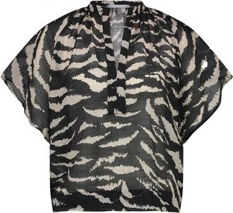 By-Bar Amsterdam Overhemden, Dames, Zwart, XS, Katoen, Zebra Blouse Short Sleeve Vina