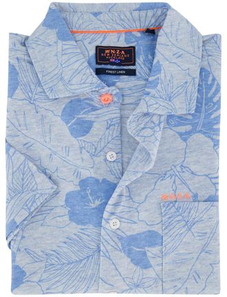 N-Z-A- NEW ZEALAND AUCKLAND Overhemd New Zealand blauw korte mouw bladeren geprint