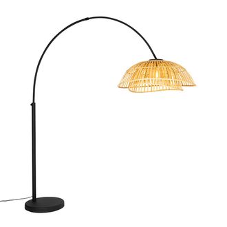 QAZQA Oriental L&aacute;mpara De Arco Oriental Negra Con Bamb&uacute; Natural - Pua Bamb&uacute; /acero /m&aacute;rmol Alargada Adecuado Para Led Max. 1 X 40 Watt - Qazqa
