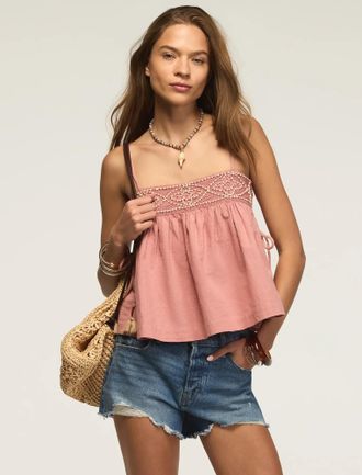 Lucky Brand Womens Beaded Yoke Swing Tank