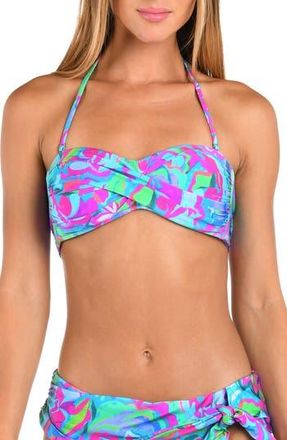 Sunshine 79 Swirltopia Twist Front Bandeau Bikini Top in Aqua Multi at Nordstrom Rack, Size 14