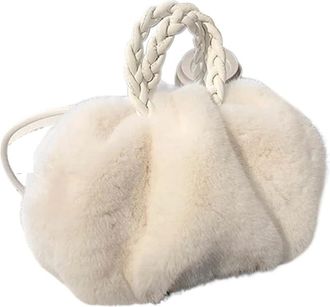 Generic Womens Plush Bags Women Soft Plush Shoulder Bags Winter Furry Ladies Clutches Purse Small Handbags Female Crossbody(White)