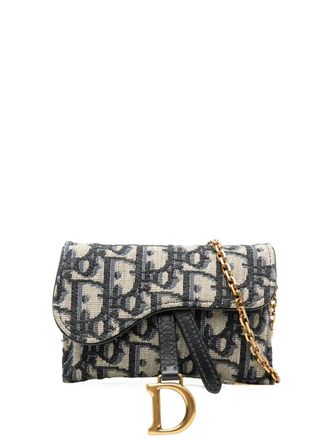 Dior Borsa a tracolla Saddle nano in tela con motivo Oblique e catena 2020 - Blu