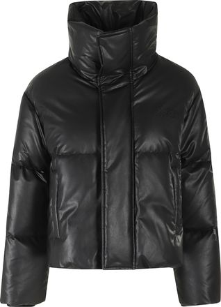 Maison Margiela Black Faux Leather Duck Down Padded High Neck Jacket