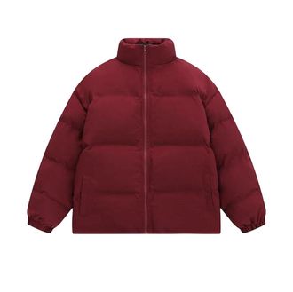 Generic Womens Casual Solid Color Loose Thick Warm Coat, Stand-Up Collar Down Parka Outerweart Red