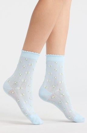 Casa Clara Love Roberta Floral Pointelle Crew Socks in Blue at Nordstrom