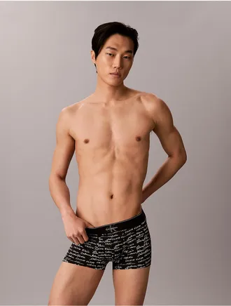 Calvin Klein Mens Graphic Monogram Microfiber Stretch Low Rise Trunk - Black - XL
