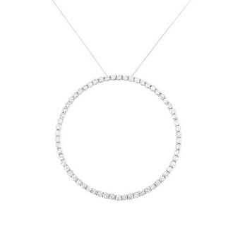 House of Brilliance Silver 5.0 Cttw Prong Set Round-cut Diamond Open Circle Hoop Pendant Necklace in White at Nordstrom