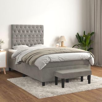 vidaXL Vidaxl - Cama Box Spring Con Colch&oacute;n Terciopelo Gris Claro 120x200 Cm