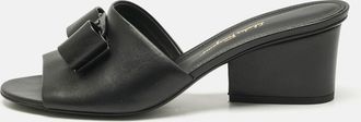 Ferragamo Black Leather Valery Slide Sandals