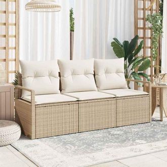 vidaXL Vidaxl - Conjunto De Sof&aacute; De Jard&iacute;n Con Coj&iacute;n 3 Pcs Beige, Gris Claro