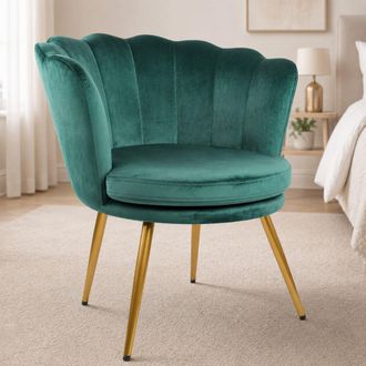 Genesis Flora Velvet Accent Chair Petal Back Plush Upholstered Modern Chair in Green | Size: 1 Seater