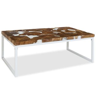 Berkfield Home Decorative Coffee Table Teak Resin 110x60x40 cm White & Brown | Size: 110 x 60 x 40 cm