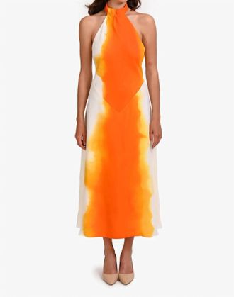 Ferragamo Abstract-Print Halterneck Dress In Orange/ White