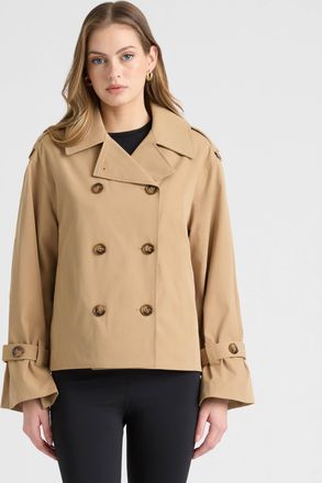 NVLT Womens Double Breasted Short Trench Coat