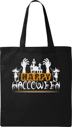 Generic Happy Halloween Little Witch Castle Natural Ecological Cotton Tote Bag Black