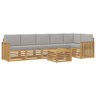 vidaXL Set Di Divani Da Esterno 7 Pz Bianco E Grigio Chiaro Poliestere Vidaxl