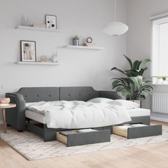 vidaXL Daybed with Trundle&Drawers without Mattress Dark Grey 90x190 cm Single vidaXL