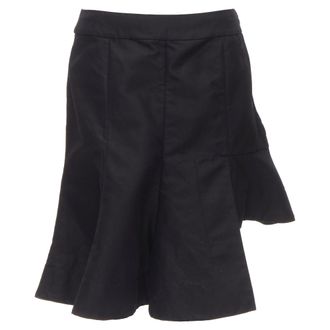 Marni black cotton linen asymmetric step hem pleated flared skirt IT42 S