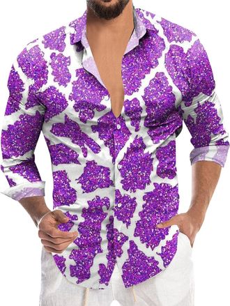 Generic Mens Dress Shirt Sequins Short Sleeve Button Down 70s Disco Shirt Party Costume
