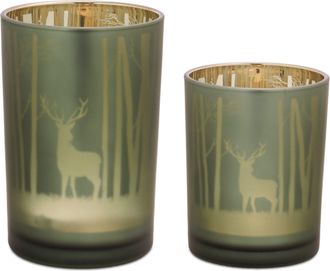 Melrose International Mossy Oak Deer Candle Holder (Set of 2) - Green, Gold