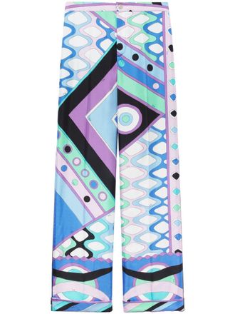 Pucci Vivara-print silk trousers - Blue