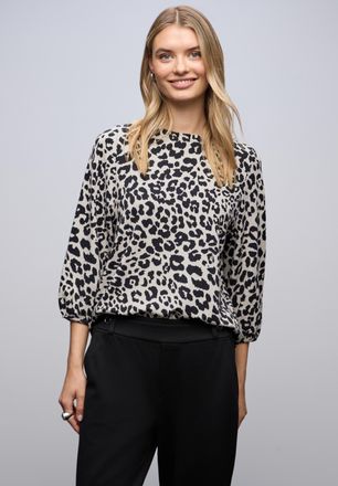 Street One 3/4-Arm-Shirt STREET ONE, Damen, Gr. 40, soft beige, Jersey, Obermaterial: 63% Polyester, 34% Viskose, 3% Elasthan, gemustert, bequem h&uuml;ftbedeckend, R