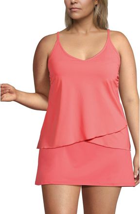Lands End Plus Size Chlorine Resistant Tulip Hem Tankini Swimsuit Top in Wood Lily at Nordstrom, Size 1X