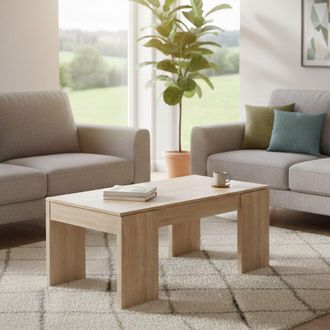 Dmora Dmora - Mesa De Centro Dgollin, Mesa De Centro Con Tapa Elevable, Mesa De Centro Para La Sala De Estar, 100x50h43/84 Cm, Roble
