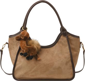 Generic Mini Faux Suede Solid Color Versitile Shoulder Bag Bucket Bag Lightweight Tote Handbag for Women Work Travel Fall