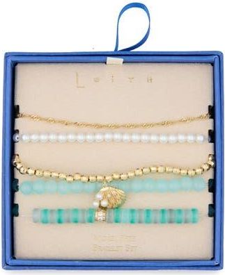 Leith 5-Pack Beaded Shell Bracelet Set in Blue Multi- Gold at Nordstrom Rack