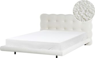 Beliani Cama De Boucl&eacute; Con Cabecero Con Capiton&eacute; 140 X 200 Cm Somier De L&aacute;minas Patas De Metal Blanco Crema Soulisse