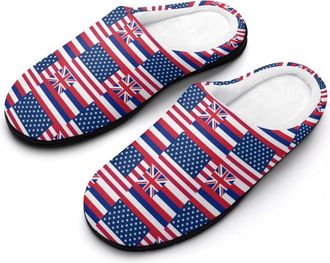 Generic Flag of Usa And Hawaii Mens Slippers Memory Foam Winter Warm Sandals Slip On House Shoes Size 7-14