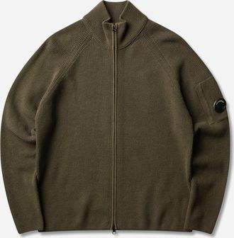 C.P. Company Men s Waffle Knit Cotton Zip Lens Cardigan Ivy Green