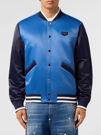 Philipp Plein Bomber in raso imbottito stile college con chiusura a bottoni