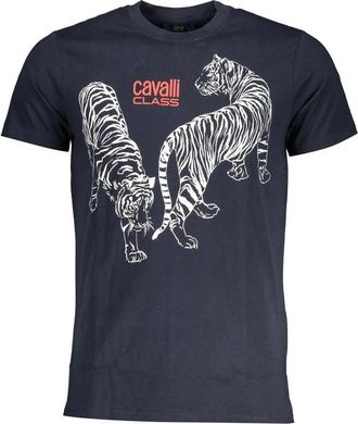 Cavalli Blauw Katoen Print Logo T-Shirt - Heren - T-shirts - Blauw - XL - Katoen - Tops