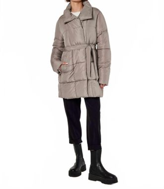Apricot Womens Quilted Belted Coat In Stone