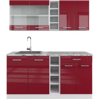 Vicco Cucina completa R-Line, Bordeaux lucido/bianco, 160 cm, pl Marmo