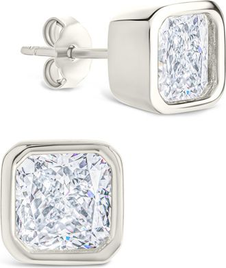 Sterling Forever Sterling Silver Asscher Cut Bezel Set Stud Earrings