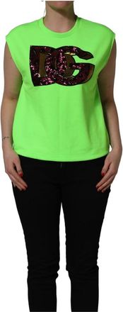 Dolce & Gabbana Tanktop met ronde hals - Dames - Tops zonder mouwen - Groen - 2XS - Polyester - Tops