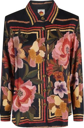 Farm Rio Farm Rio, Overhemden, Dames, Veelkleurig, M, Zwart Bloemen Chenille Bloemen Shirt