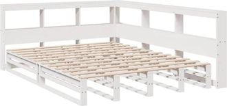 vidaXL Vidaxl - Cama con estantería sin colchón madera maciza blanca 135x190 cm