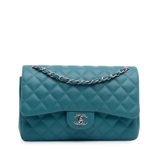 Chanel Pre-owned Womens Classic Flap Quilted Shoulder Bag - Teal Leather - One Size