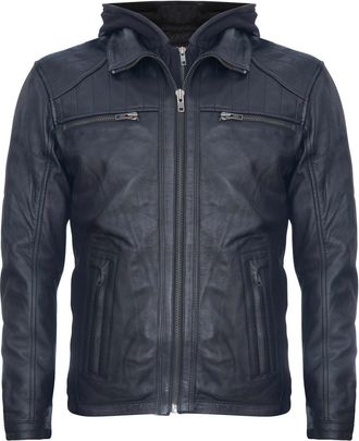 Infinity Leather Nappa Leather Hooded Bomber Jacket