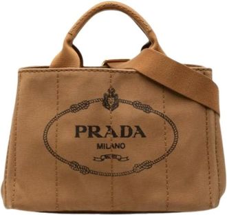 Prada Pre-owned Tote Bags, female, Brown, Size: ONE SIZE Pre-owned Canapa Logo Satchel