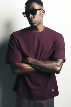 Alo | Double Take Short Sleeve Top in Rich Bordeaux, Size: Medium