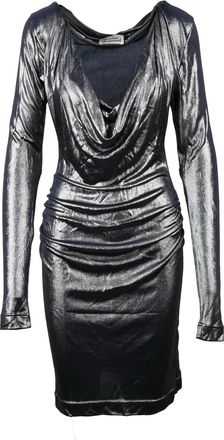 Vivienne Westwood Fitted Mini Dress With Draped Cowl Neckline And Silver Lam&eacute; Finish