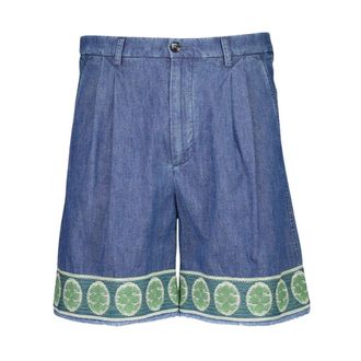 Valentino Garavani Korte Broeken, Heren, Blauw, S, Denim, Jacquard Hem Denim Bermuda Shorts