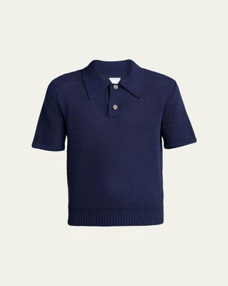 Bottega Veneta Mens Cotton and Wool Crochet Polo Shirt