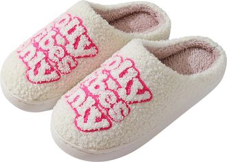 Generic Mens Womens Warm Cotton Slippers Plush Puppy Cartoon Cute Memory Foam Slippers for Home Indoor Comfortable Slippers, D Pink, 2 UK